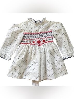 Polly Flinders Vintage White Smocked Polka Dot Dress 12 months